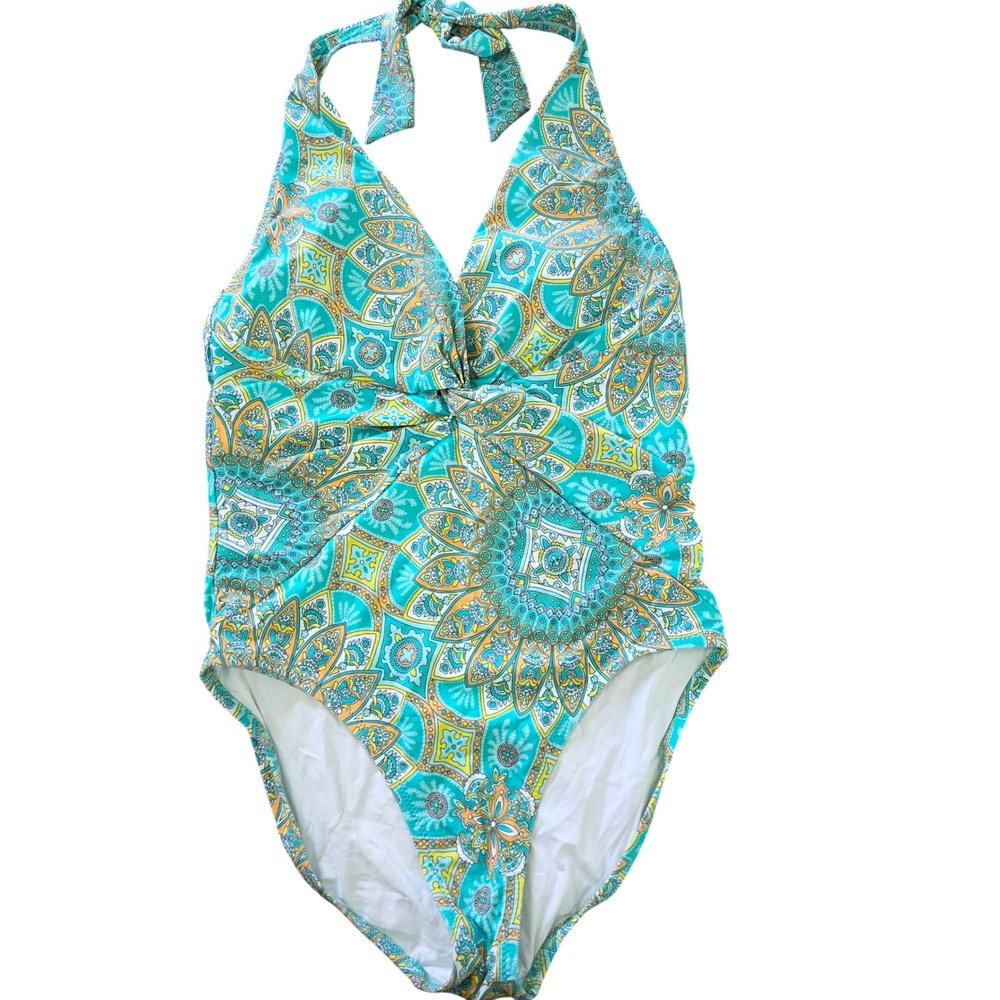 Helen Jon One Piece Swimsuit Halter Twist Front Resort Vacation‎ Pool Size Large
